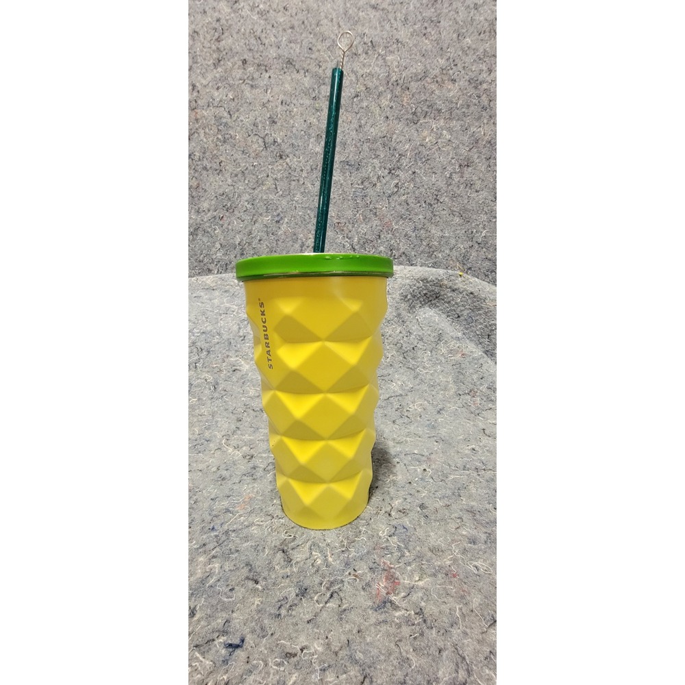 Starbucks 2016 Hawaii 16 oz Metal Pineapple Coffee Tumbler W/‎ Lid and Straw